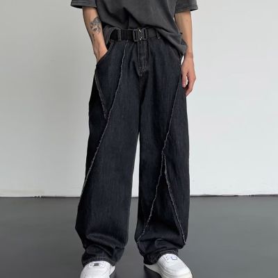 2023ใหม่ผู้ชายกางเกงยีนส์ฮาราจูกุเย็บปะติดปะต่อกันถุงแฟชั่น O Versize กางเกงยีนส์ชายสบายๆกางเกงขากว้าง Streetwear S-5XL