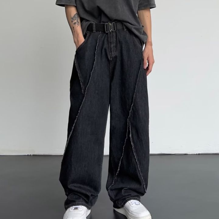 2023ใหม่ผู้ชายกางเกงยีนส์ฮาราจูกุเย็บปะติดปะต่อกันถุงแฟชั่น-o-versize-กางเกงยีนส์ชายสบายๆกางเกงขากว้าง-streetwear-s-5xl