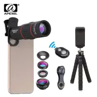 APEXEL Callphone Lens Kit Macro Wide Angle Fisheye 18X Telescope Lens Telephoto with 3 in 1 Zoom Mobile lens for Samsung Huawei Smartphone Lenses