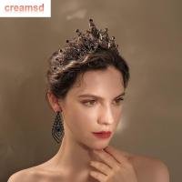 CREAMSD ห่วงรัดผมสีดำมงกุฎคริสตัลสำหรับผู้หญิงของขวัญเครื่องประดับผมยางรัดผมน่ารักสำหรับงานแต่งงานมงกุฎเจ้าสาวแบบบาร็อคสีดำสำหรับผู้หญิง