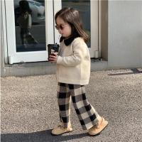 [COD] sweater suit 2022 autumn and winter new Korean style cardigan top plaid wide-leg knitted two-piece set