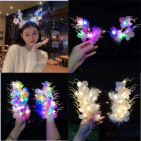 Girls Antler Hair Bands Glow-in-the-dark Hair Accessory Feather Hair Band Plum Flower Headwear LED Headband