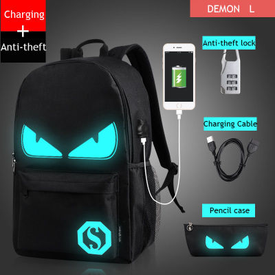Mens Luminous Night Lighting USB Schoolbag Boy Girl Teenage Cartoon Backpack To School Bag Student Bag For Male Female Women