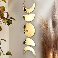 Gold Moon Phase Wall Mirror Boho Home Decor Moon Decor Acrylic Decorative Mirrors Wall Hanging Bedroom Living Room Decoration