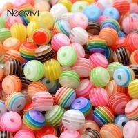 d363218 50pcs 8mm อะคริลิค ลูกปัดลาย ลูกปัด Spacer ทรงกลมสีลูกกวาดสำหรับทำเครื่องประดับ อุปกรณ์งานฝีมือแฮนด์เมด