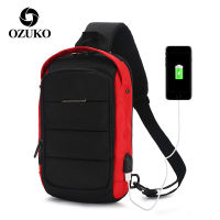 Ozuko กระเป๋าสะพายข้างกระเป๋าหน้าอกลำลองกันน้ำสำหรับผู้ชาย,กระเป๋าสะพายไหล่กีฬาแบรนด์แฟชั่นชาร์จ USB กระเป๋า Crossbody นักเรียน