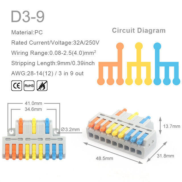 คอนเนคเตอร์ตัวนำสายด่วนขนาดเล็ก-universal-compact-2-3-pin-splicing-push-interminal-block-1-เข้าหลายออกพร้อมรูยึด-tutue-store