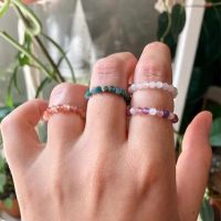 Natural Crystal Stone Beaded Rings Rose Quartz Moonstone Anxiety Spinner Rings for Women Vintage Bead Rings Jewelry Gift