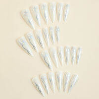 Ultra-long Press-on Nail Mechanical Silver Vine White Artificial Nail for Nail Extension Suit Matching