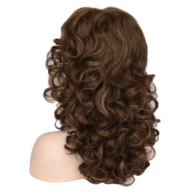 Hot SuQ Classic Curly Wig Hair Synthetic Natural For Women Cosplay Brown WIth Blonde Heat Resistant Daily Wigs