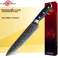 ?พร้อมส่ง?GrandSharp Damascus Knife มีดครัว 8 นิ้ว 67 ชั้นญี่ปุ่นดามัสกัสมีดเชฟ AUS-10 เหล็กดามัสกัสมีดสแตนเลส G10 จัดการ