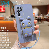 YiaMia เคสโทรศัพท์แฟชั่นสำหรับ OPPO Reno7 5G Reno5 Z Reno6 Z Reno6 4G Reno6 5G Reno 6 Pro Reno8 5G Reno 8 Pro เคสมือจับสำหรับโทรศัพท์มือถือกระต่ายชุบโลหะด้วยไฟฟ้าหรูหราซิลิโคนนิ่มป้องกันกล้องตกฝาครอบ