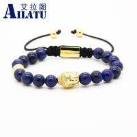 Ailatu เครื่องประดับทางศาสนาลูกปัดหิน Lazuli 10ชิ้น/ล็อต8มม. พร้อมจี้คริสตัลใส