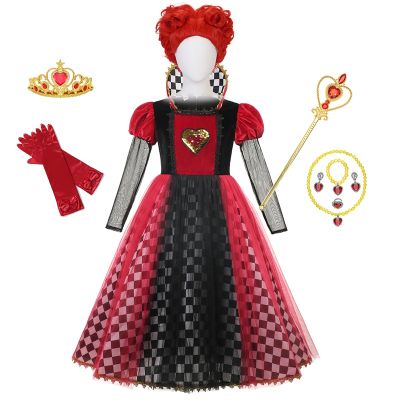ชุดเดรสเจ้าหญิง Queen Of Hearts แดงคอสเพลย์ในแดนมหัศจรรย์อลิซเดรสแฟนซีชุดปาร์ตี้วันฮาโลวีนชุดคอสเพลย์ผู้หญิงงานเทศกาล