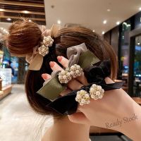 【Ready Stock】 ✴℗✈ C18 發圈发圈发绳New Korean Head Flower Jewelry Pearl Headdress Head Rope Organza Fashion Hair Tie Ornament Ball Head Large Intestine Hair Ring Female Beauty Hair Rubber Band