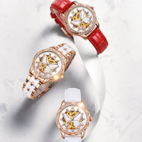 OLEVS นาฬิกาอัตโนมัติสำหรับผู้หญิง Luxury Rose Gold Skeleton Mechanical Waterproof Luminous Women สร้อยข้อมือนาฬิกา Elegant Sethot