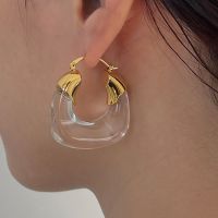 【YP】 New Transparent Round Thick Resin Hoop Earrings for Gold Color Metal Ear Buckle Jewelry