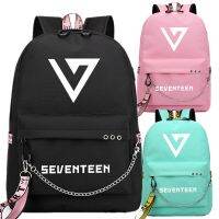 Seventeen Pinted Korean Stars Fans Backpack School Bags Mochila Travel Bags Laptop Chain Backpack Headphone USB Port