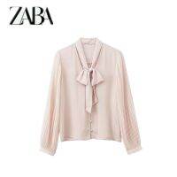 European and American style womens V-neck small pleated bow-buttoned shirt spring 03564062942 3564062