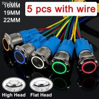 【LZ】▲  5 pcs Metal Push Button Switch with Connector 16MM 19MM 22MM High Head Ring Lamp Waterproof Flat LED Self Lock Reset 12V 220V