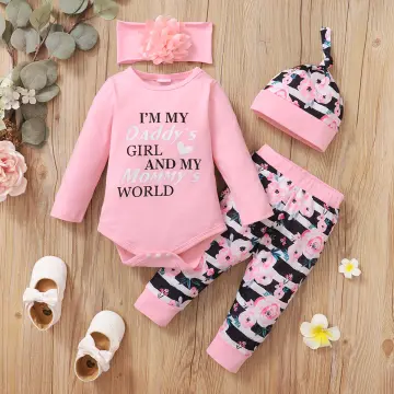 4Pcs Newborn Baby Girl Clothes Infant Long Sleeve Romper Flowers