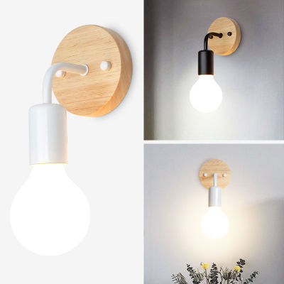 Wall Lamp Nordic WhiteBlack Color Led Wall Light For Bed Room Wooden Base Wall Sconce Light for Living Room