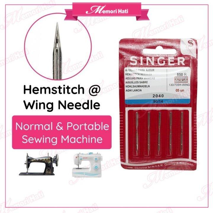 5pcs Singer 2040 Size 90/14 Hemstitch Wing Needles Jarum Hemstitch