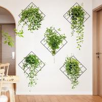 Small Fresh Green Plant Hanging Basket Wall Sticker Self-adhesive PVC Home Decor Living Room Corridor Entrance Background Wall Stickers  Decals