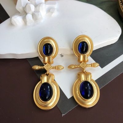 Vintage Blue Earrings Stud Statement Drop French Jewelry Geometric AccessoriesTH