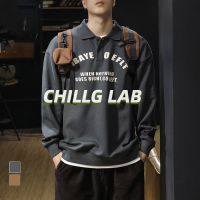 CHILLG LAB เสื้อโปโลผู้ชาย เสื้อกันหนาว ฤดูใบไม้ผลิและฤดูใบไม้ร่วง อเมริกัน ลำลอง แนวโน้มลม หลวม วรรณกรรม สไตล์ฮ่องกง ขนาดใหญ่ เสื้อยืดแขนยาว ญี่ปุ่น