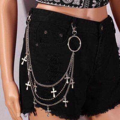 Punk Pants Keys Chain women men Cross keychain Gothic belts punk jeans Rock Hip Hop jewelry Key Chains