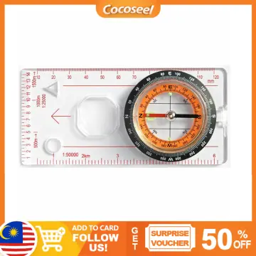 Portable Compass With Ruler Scale For Scout Hiking Camping Boating;  Orienteering Map; Professional Magnifying Compass