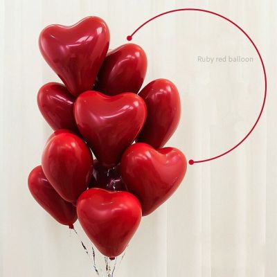 บอลลูนรูปหัวใจด้านขนาด10นิ้วลูกโป่งน้ำยางสีแดงทับทิม5แพ็คคู่ตกแต่งงานแต่งงานคำขอแต่งงานปาร์ตี้