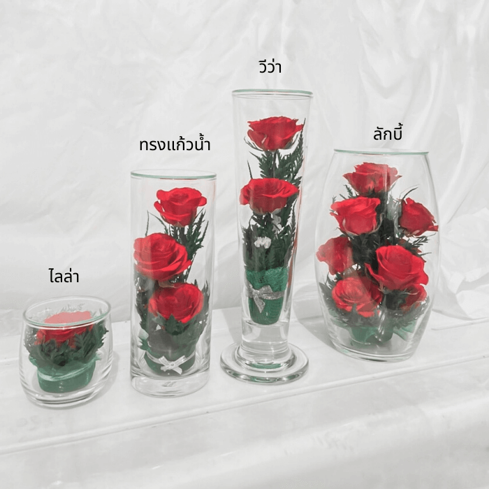 ดอกกุหลาบอมตะ-ของขวัญให้แฟน-กุหลาบสดในโหลแก้ว-ทรงแก้วเล็กไลล่า-ดอกกุหลาบ-x3แก้ว-ของแท้