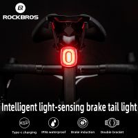 ✠✾ ROCKBROS Smart Bicycle Brake Light IPx6 Taillight Type-C Bike Tail Rear Light Auto Stop LED Riding Warning Safety Cycling Light