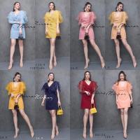 SS11872 Dress เดรส แขนผ้าแก้ว ระบาย 2 ชั้น