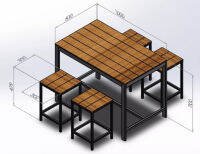 ชุดโต๊ะรับประทานอาหาร พร้อมเก้าอี้ 4 ตัว โครงเหล็กสีดำ ขนาด 60x100x70 cm.