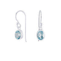 Silver thai Swiss blue topaz earrings silver round drop designต่างหูสวิสบลูโทพาสสีฟ้าเงินดีไซน์หยดน้ำกลม