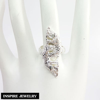 Inspire Jewelry ,แหวนพญานาค นาคเกี้ยว ตัวเรือนหุ้มเงินแท้ 100% เคลือบด้วยอีโค้ด สวยเงา ทนนาน พรเก้าประการ นำโชค เสริมดวง