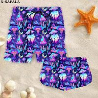 Couple Matching Psychedelic Mushroom Trippy Shorts 3d Shorts Women Men Elastic Waist Shorts Summer Couple Beach Shorts-8