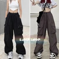 ☂❀✺ Luna shop?กางเกงลำลอง? Cargo pants กางเกงคาร์โก้สไตล์เกาหลี เอวปรับได้ กางเกงขากว้างทรงหลวม?พร้อมส่งจากกทม มาถึงใน 3-5 วัน