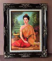 ภาพพระพี่นางสุพรรณกัลยาทรงชุดไทย ภาพเคลือบฟีล์มเย็นลามิเนตสามารถใช้ผ้าชุบน้ำเช็ดทำความสะอาดภาพได้ สินค้ามีลิขสิทธิ์ห้ามลอกเลียนแบบ ใส่กรอบหลุยส์ ขนาดรวมกรอบ21X26