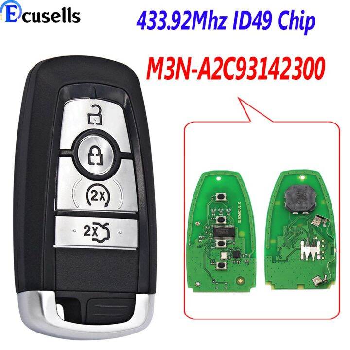 4 Button 433 92mhz Id 49 Chip Smart Remote Car Key For Ford Edge