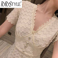 RYRYSTYLE ขอบคลื่นแฟชั่นสตรีชุดโรแมนติก,ลูกไม้เดรสแขนสั้นเข้ารูปพอดีสำหรับงานหนักสำหรับผู้หญิง9221