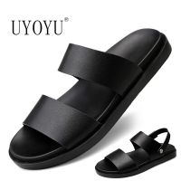 New Roman Genuine Leather Mens Designer Luxury Sandals Slippers Men Summer Outdoor Footwear Casual Beach Male Beach Black Shoes House Slippers