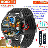 454*454 HD Screen KK70 Smart Watch ผู้ชายศัพท์ไร้สายชาร์จปุ่มหมุน IP68กันน้ำเพลงเล่น ECG S Mart W Atch