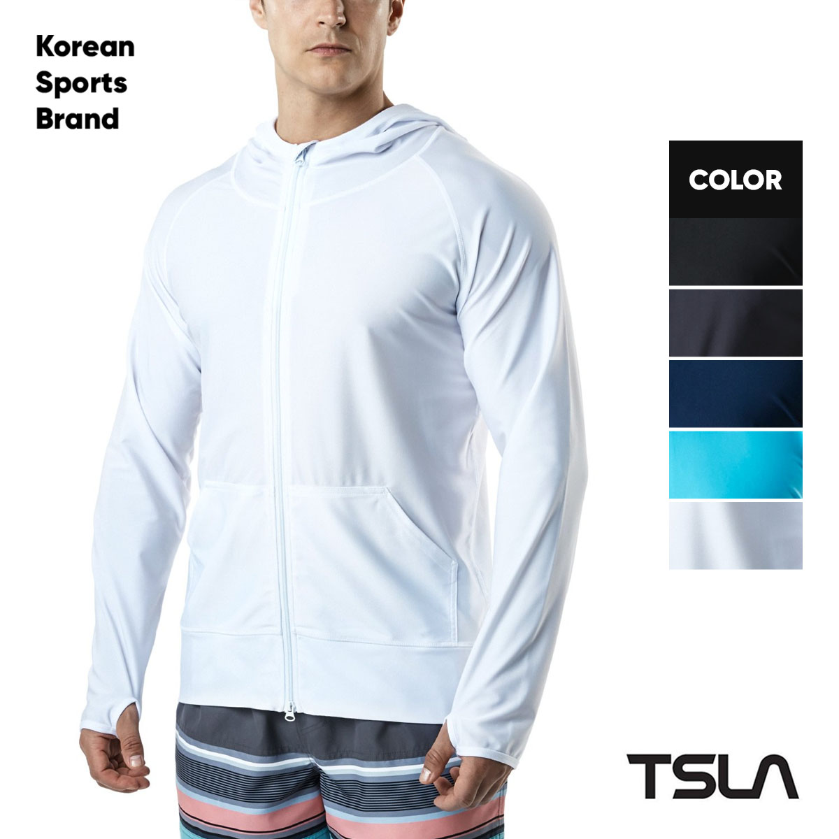 Long Sleeve Sun Protection Hoodie Zip Front Performance UV/SPF Shirt Lightweight Running Fising Shirts TSLA Mens UPF 50 