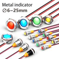 6mm 8mm 10mm 12mm 14mm Metal LED Warning indicator light Waterproof IP67 Signal Lamp Pilot Wires switch 3V 5V 12V 220V Red Blue