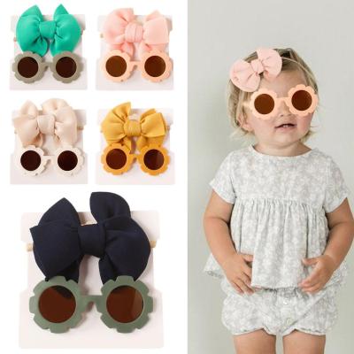 Childrens Bow Printed Headband With Round Shape Sunglasses For Summer Accessories Accessories Childrens Seaside Sunglasses Hair Fit W3L3