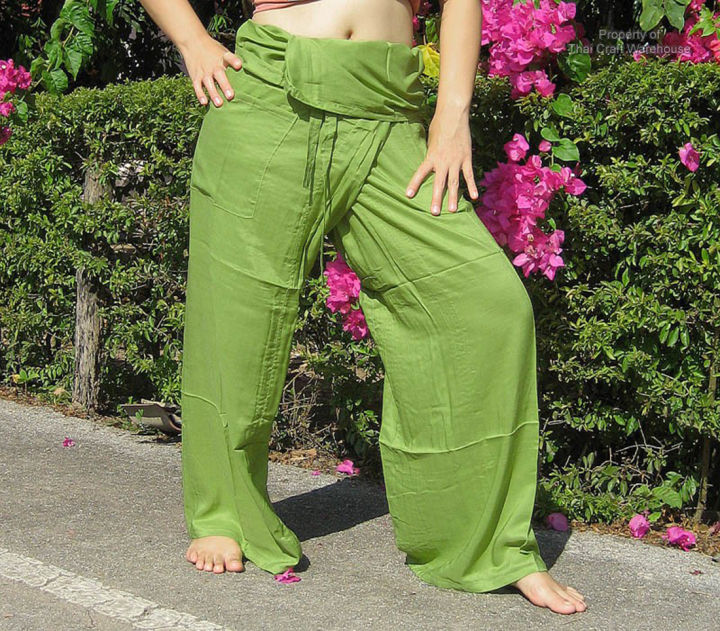 asian-pants-green-rayon-สวยกางเกงเล-ใส่สบาย-ผ้าเรยอน-สีสดใส-เท่-คล่องตัว-กระชับ-กระเชง-สีเขียวใบตองสวยงาม-นำสมัย